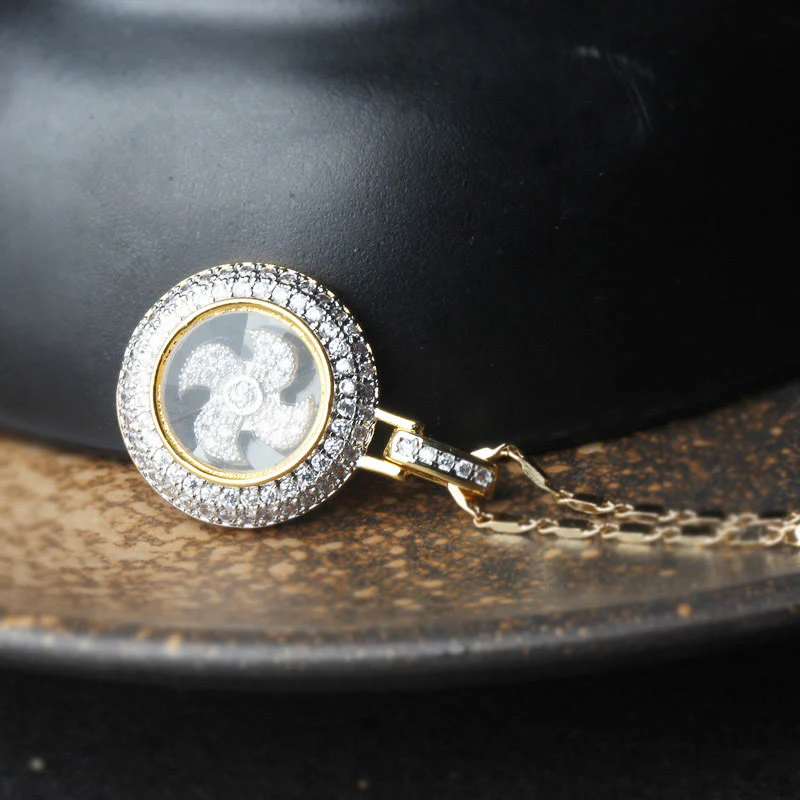Gold Plated Copper Brass Rotatable Windmill Symbol Balance Necklace Pendant
