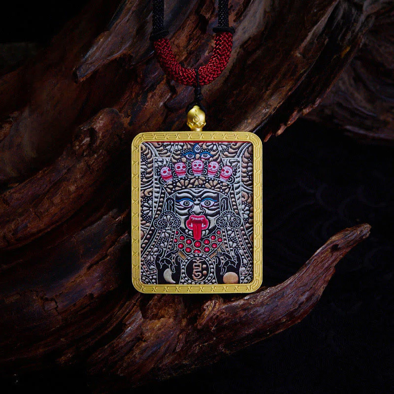 Tibetan Nine-Tailed Fox Yellow God of Wealth Painted Thangka Hope Necklace Pendant