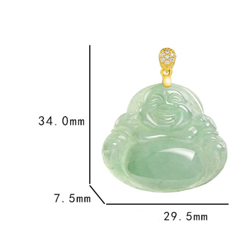 925 Sterling Silver Natural Jade Laughing Buddha Luck Prosperity Chain Necklace Pendant