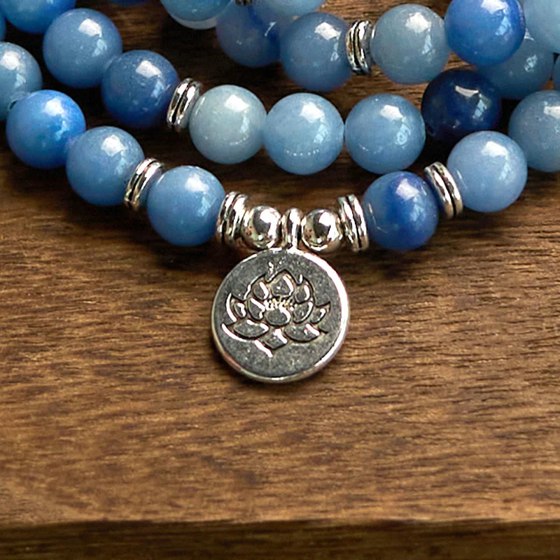 108 Mala Beads Multi-layer Natural Blue Aventurine Lotus Calming Bracelet