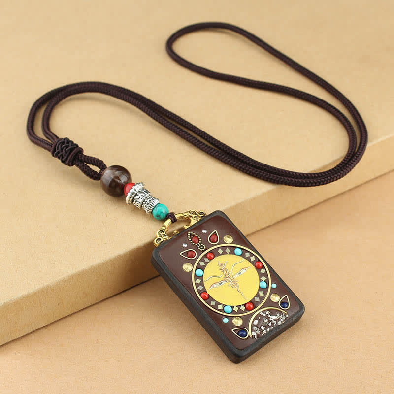 Tibet God of Wealth Thangka Ebony Necklace Pendant