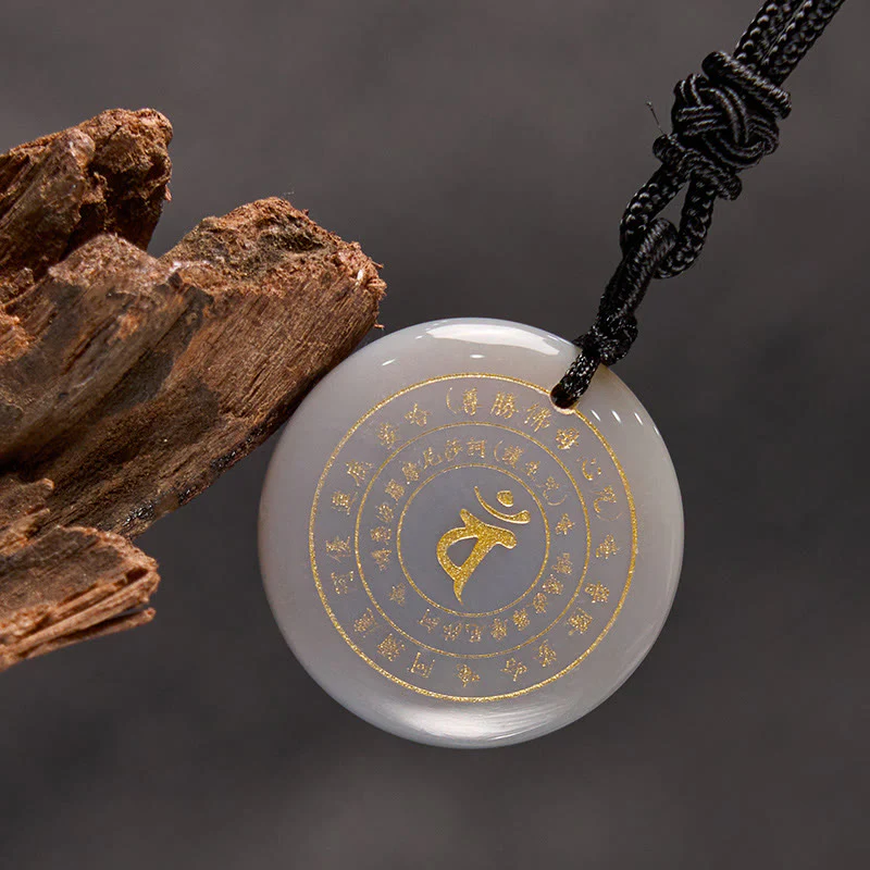 Sanskrit Mantra Various Crystal Black Obsidian Green Aventurine Strength Necklace Pendant