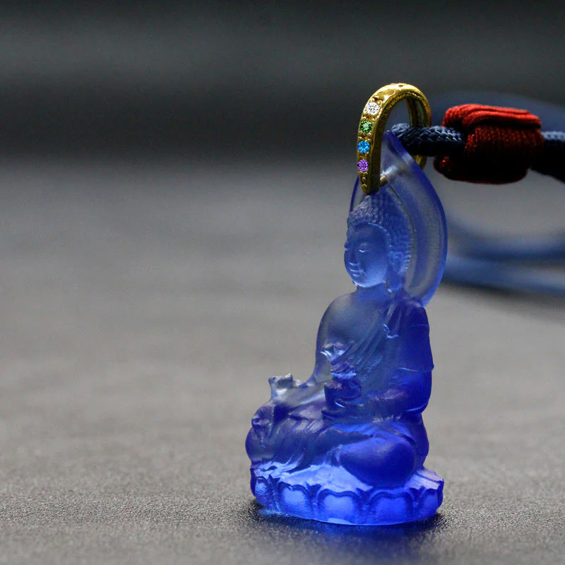Blue Tathagata Buddha Medicine Buddha Liuli Crystal Amulet Necklace Pendant