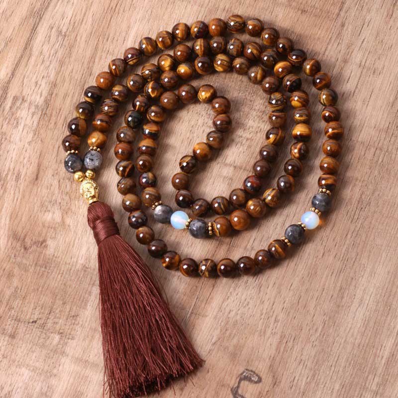 Tibetan Tiger Eye Beaded Tassel Pendant Necklace