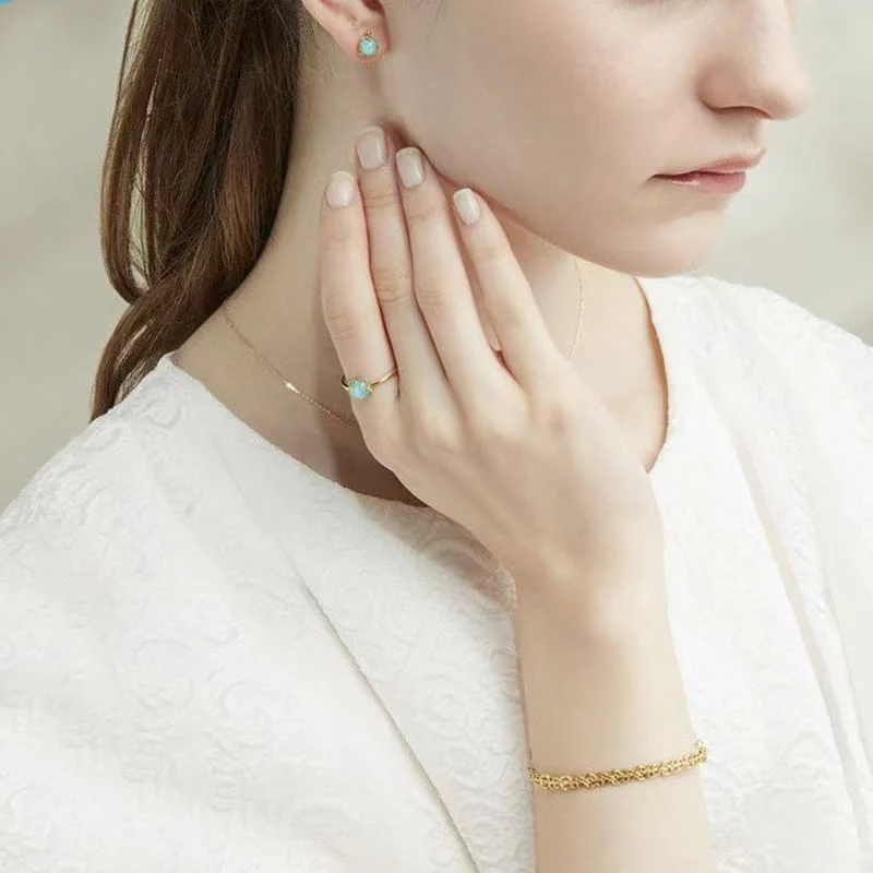 925 Sterling Silver Plated Gold Turquoise Protection Ring, Earrings, and Necklace Pendant Set