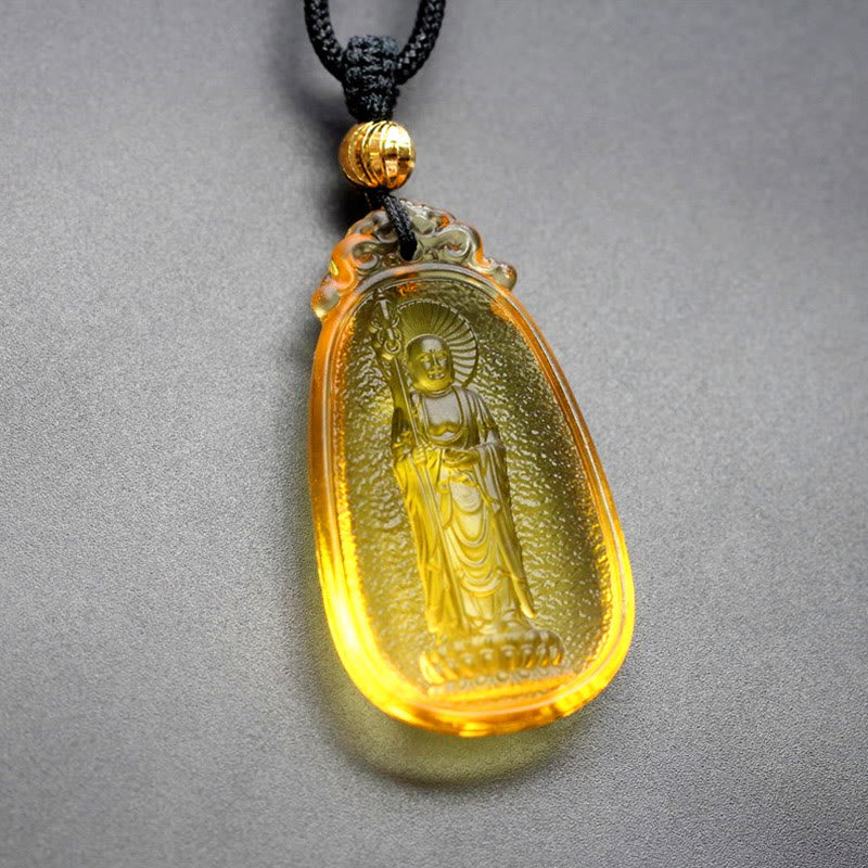 Renbeads Ksitigarbha Buddha Liuli Crystal Serenity Amulet Necklace Pendant