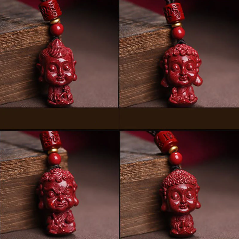 Chinese Zodiac Natal Buddha Natural Cinnabar Amulet Necklace Pendant for Repelling Evil