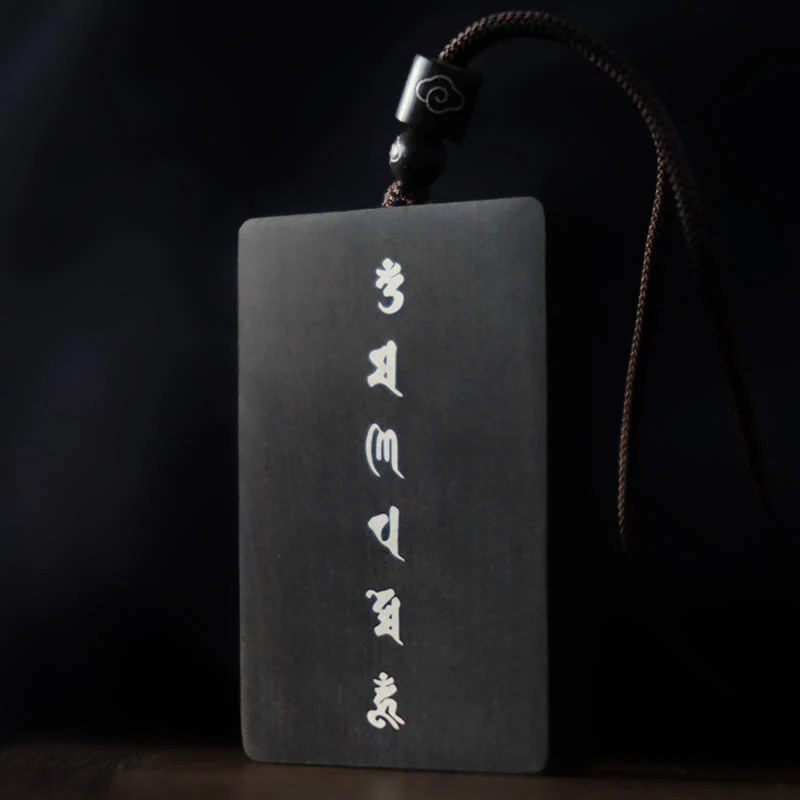 Renbeads 999 Sterling Silver Small Leaf Red Sandalwood Ebony Wood Om Mani Padme Hum Inlaid Protection Necklace Pendant