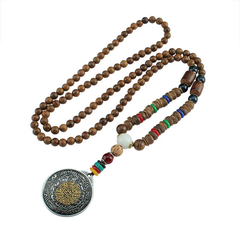 Tibetan Om Mani Padme Hum Prayer Wheel Rotating Vajra Wood Necklace Pendant
