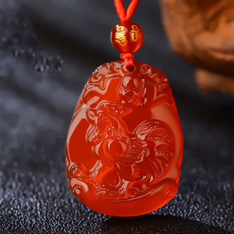 Chinese Zodiac Red Agate Calming Necklace Pendant