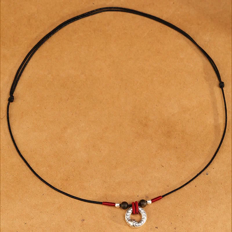 999 Sterling Silver Snake-themed Round Agarwood Protection Necklace Pendant