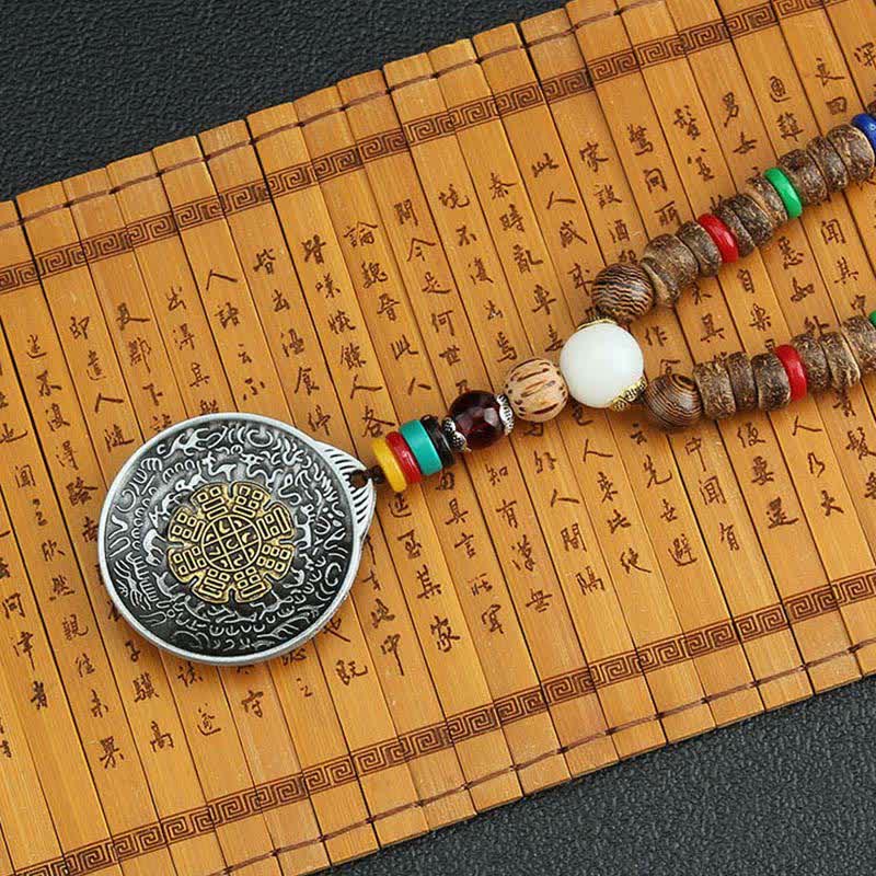 Tibetan Om Mani Padme Hum Prayer Wheel Rotating Vajra Wood Necklace Pendant