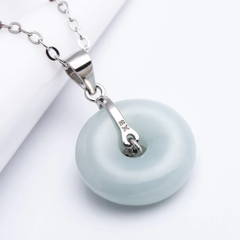Renbeads 925 Sterling Silver Peace Buckle Jade Coin Luck Necklace Pendant