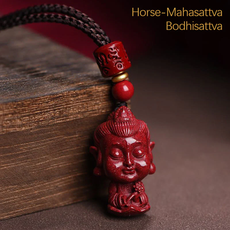 Chinese Zodiac Natal Buddha Natural Cinnabar Amulet Necklace Pendant for Repelling Evil