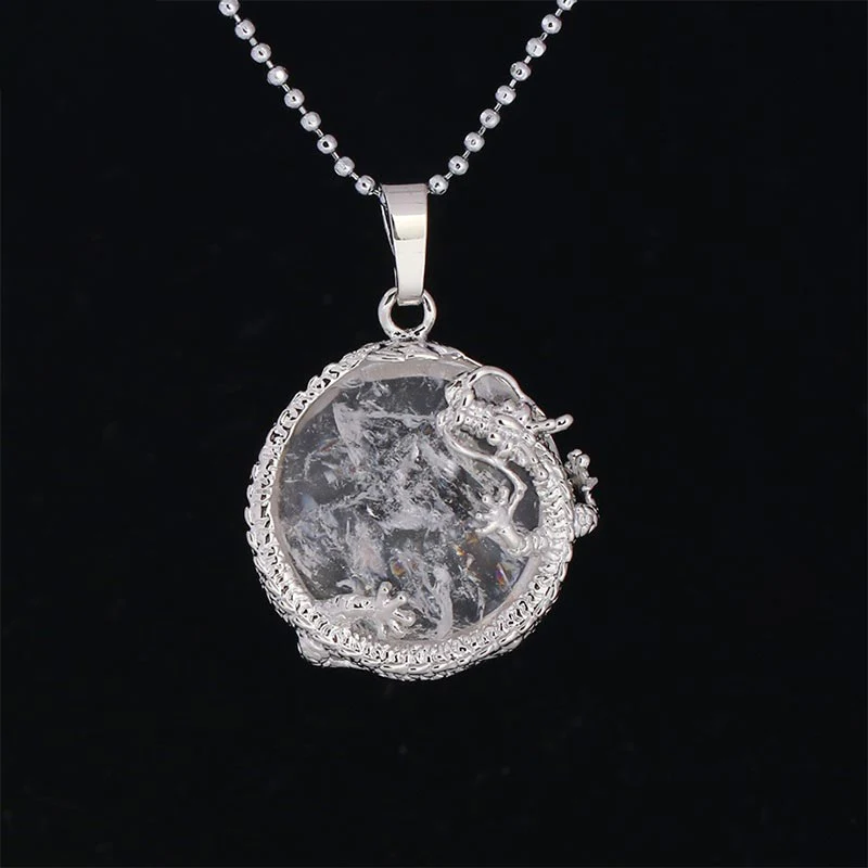 Chinese Dragon Natural Quartz Crystal Healing Necklace Pendant
