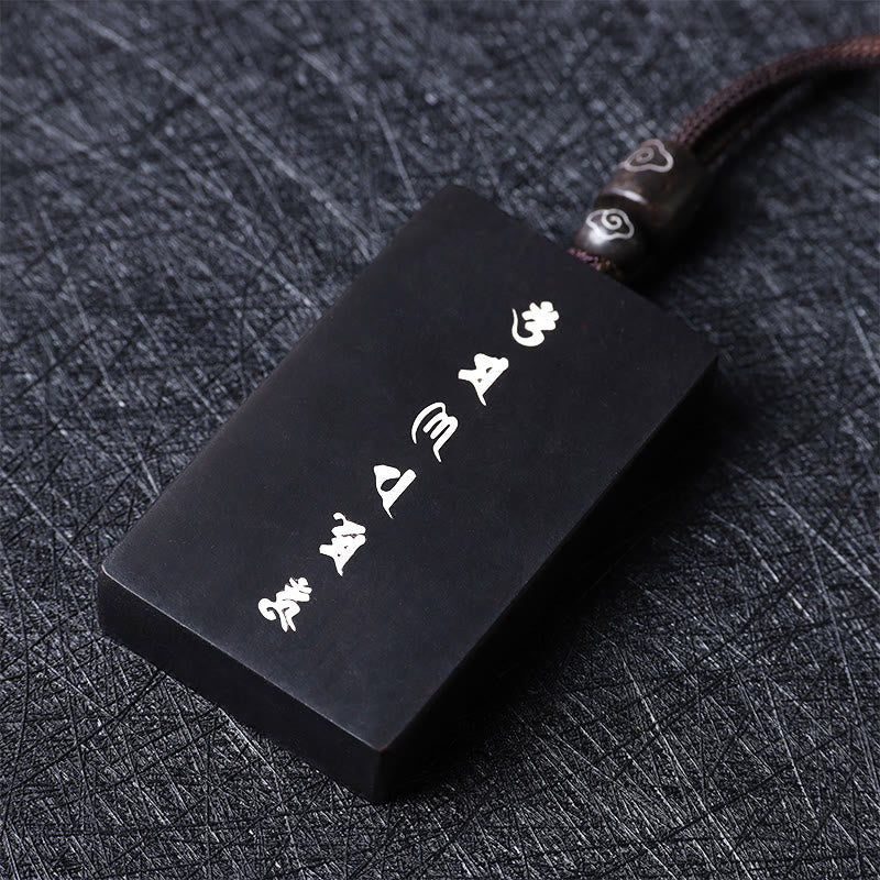 Renbeads 999 Sterling Silver Small Leaf Red Sandalwood Ebony Wood Om Mani Padme Hum Inlaid Protection Necklace Pendant