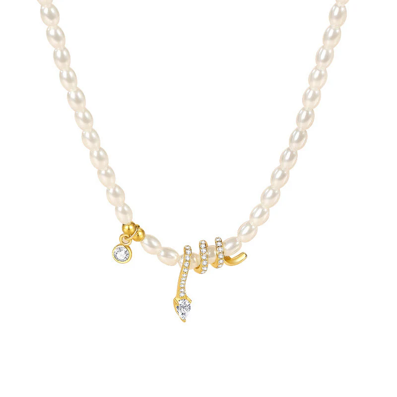925 Sterling Silver Snake and Pearl Bracelet, Necklace, and Pendant