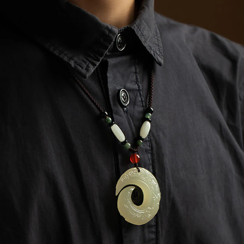 Peace Buckle Jade, Small Leaf Red Sandalwood, Cinnabar, Agate Luck Necklace Pendant