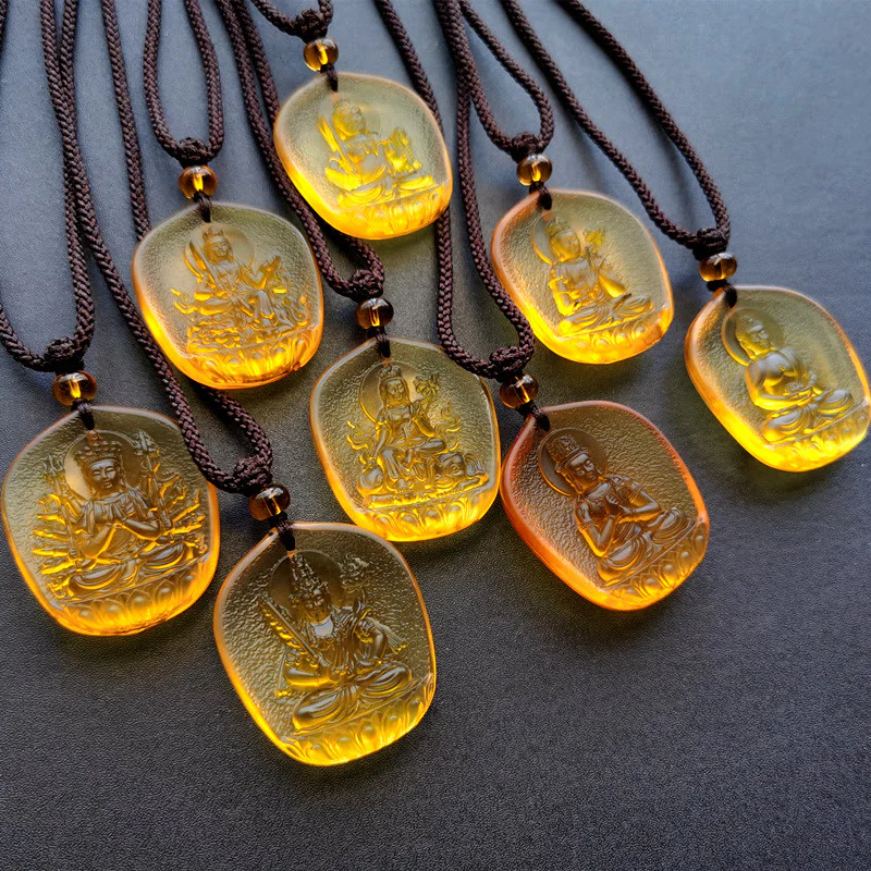 Renbeads Chinese Zodiac Natal Buddha Blessing Liuli Crystal Compassion Necklace Pendant