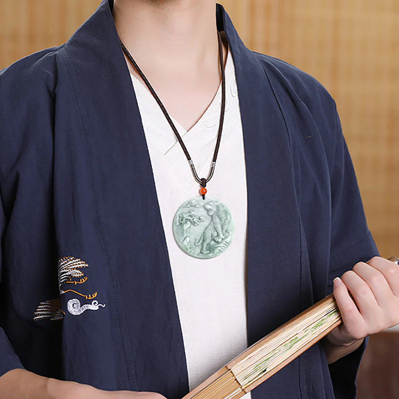 Renbeads Chinese Zodiac Tiger Jade Protection Necklace String Pendant