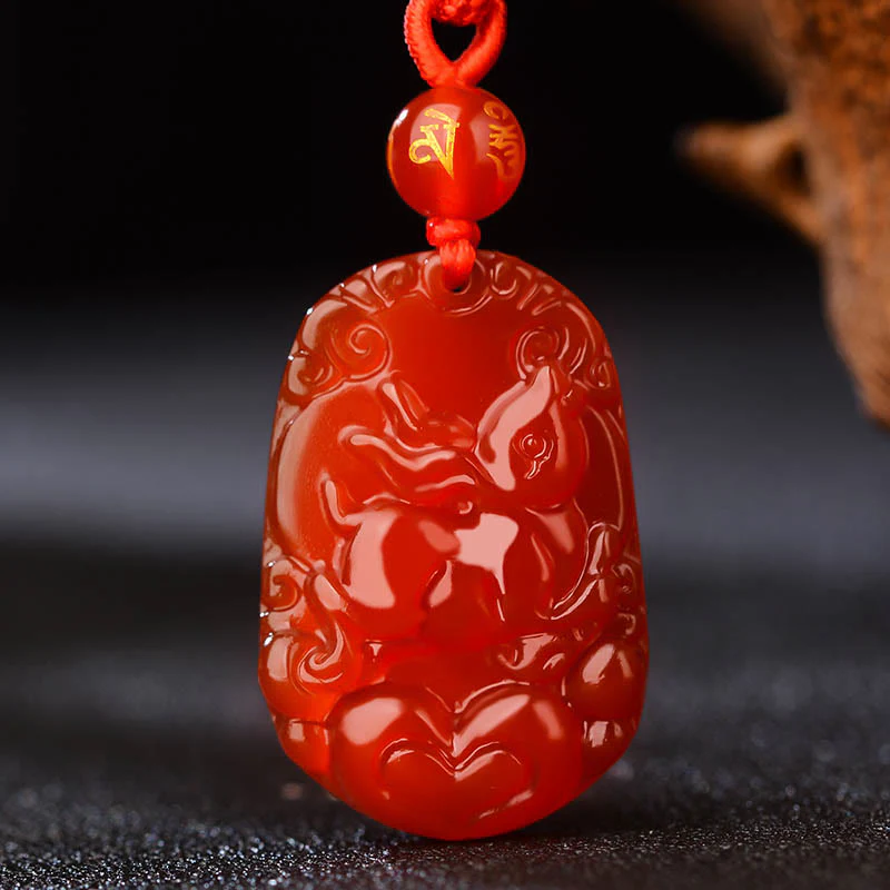 Chinese Zodiac Red Agate Luck Necklace Pendant