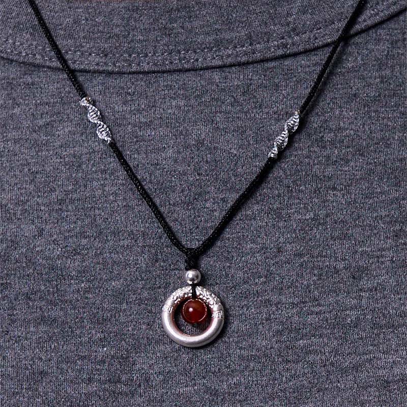 Renbeads 999 Sterling Silver Red Agate Peace Buckle Blessing Necklace Pendant