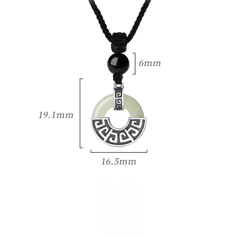 925 Sterling Silver Natural Hetian Jade Peace Buckle Prosperity Necklace Pendant