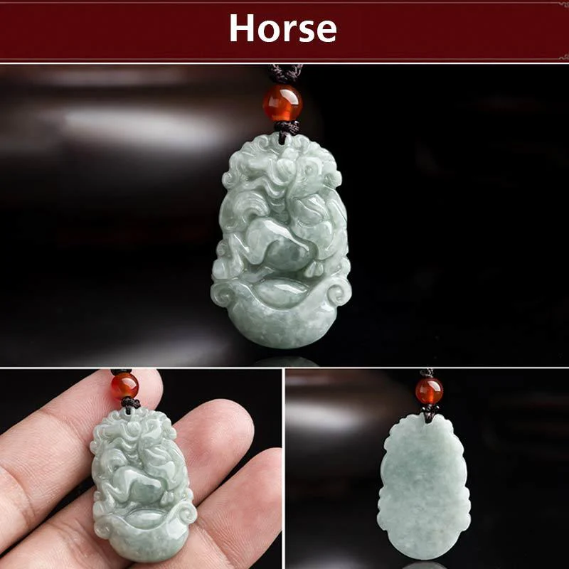 Natural Jade 12 Chinese Zodiac Success Pendant Necklace
