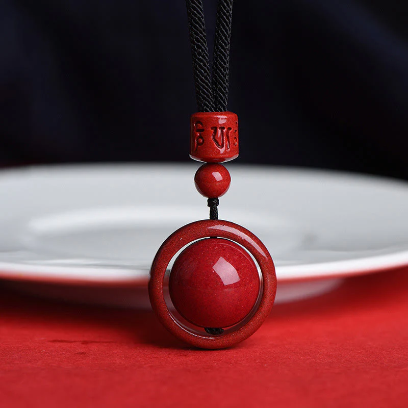 Cinnabar Om Mani Padme Hum PiXiu Blessing Lucky Bead Necklace Pendant