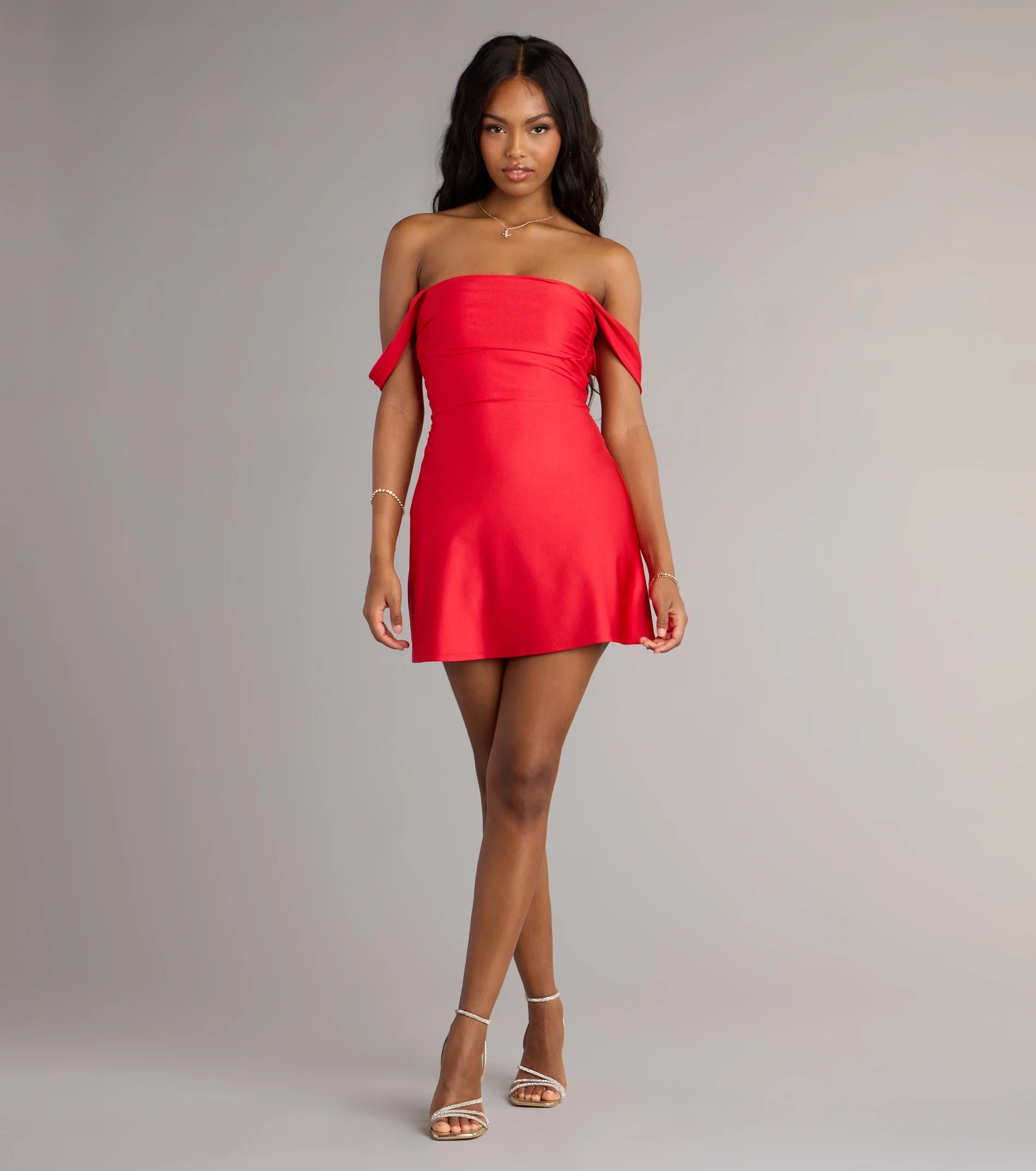 Classics Lover Off-The-Shoulder Satin A-Line Mini Dress