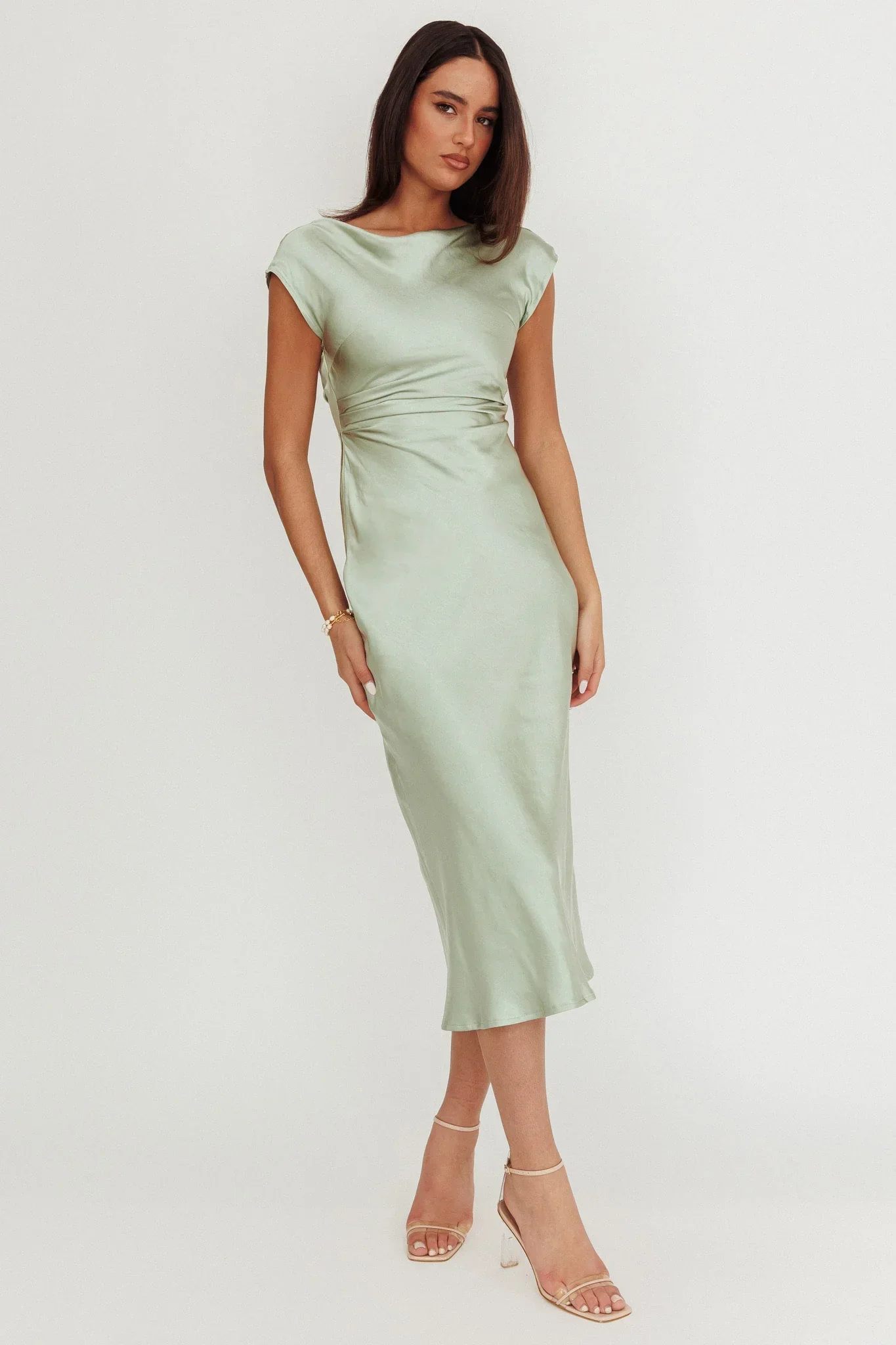 Loveland Cap Sleeve Cowl Back Midi Dress Sage