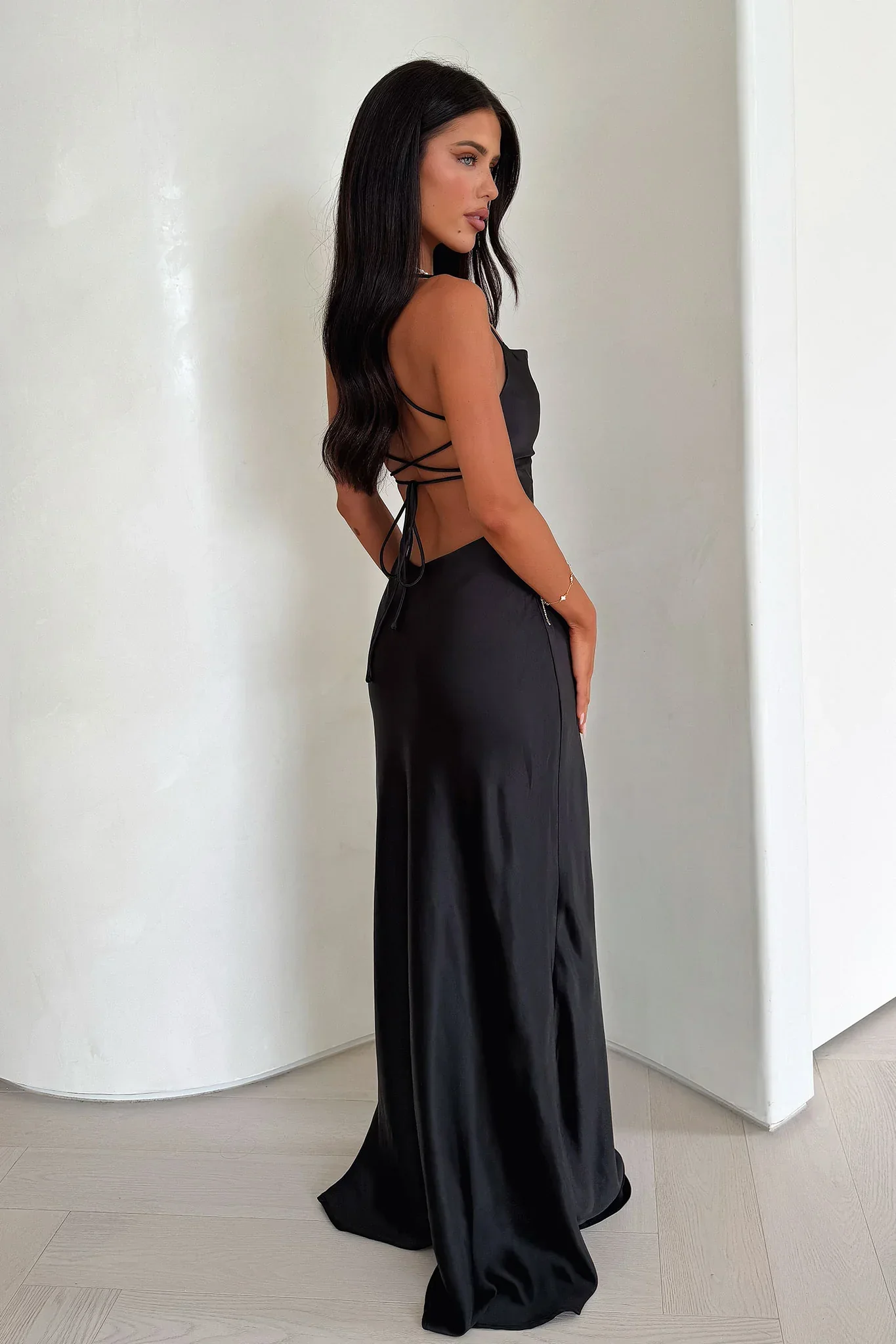 Starlette Cowl Neck Satin Maxi Dress - Black