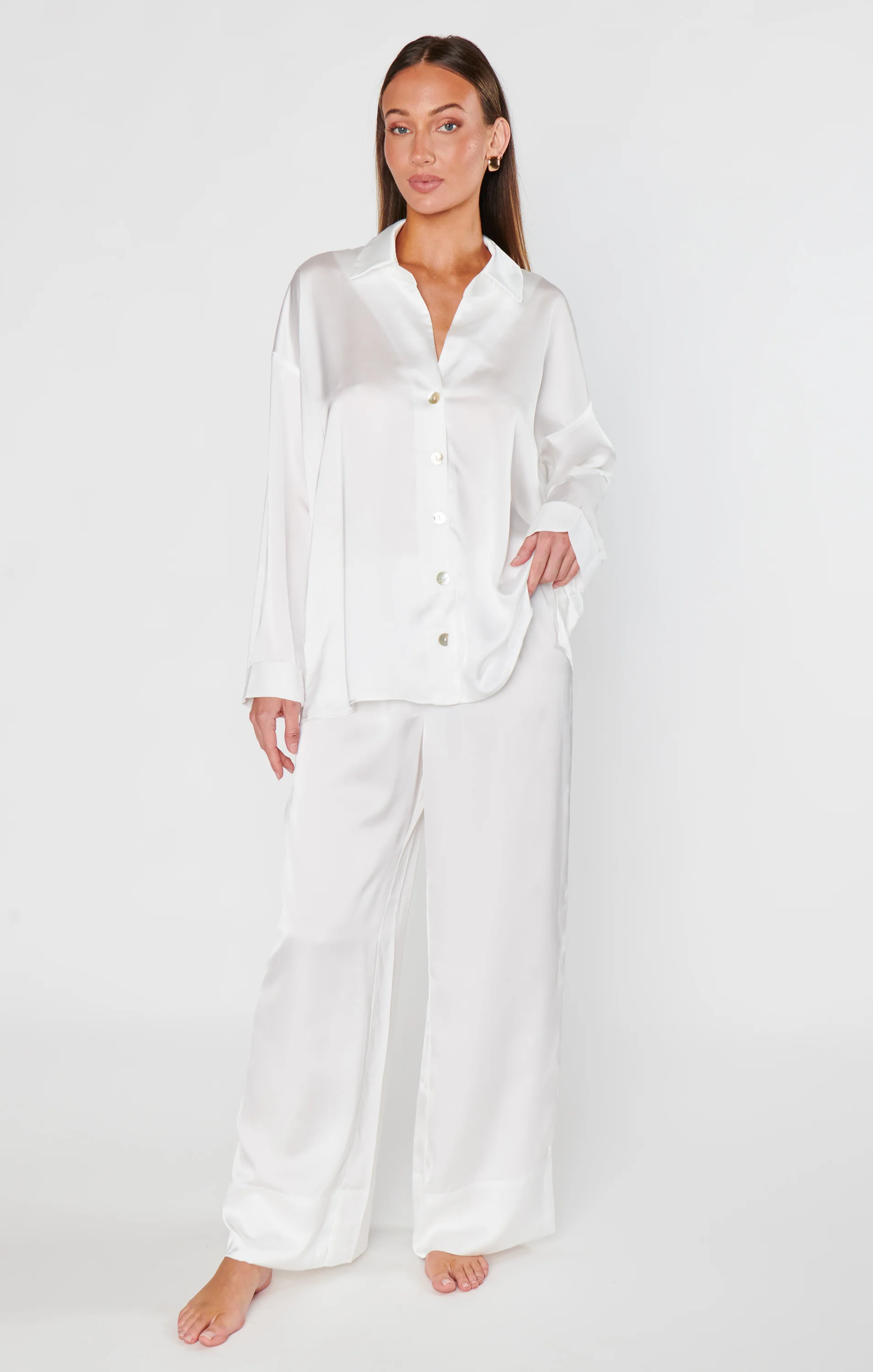 Always and Forever Button Down ~ Ivory Luxe Satin