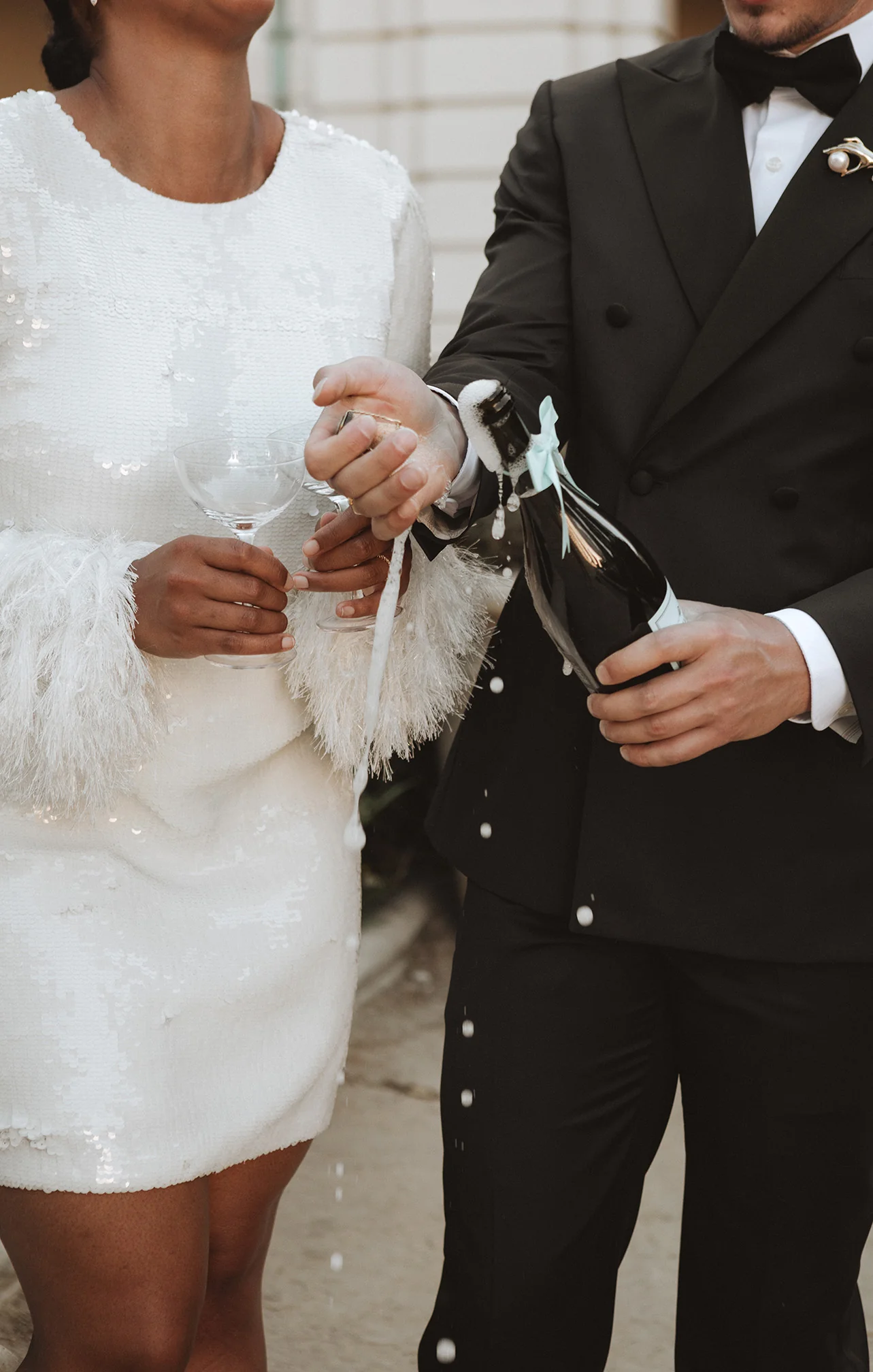 Priscilla Mini Dress ~ White Sequins with Fringe