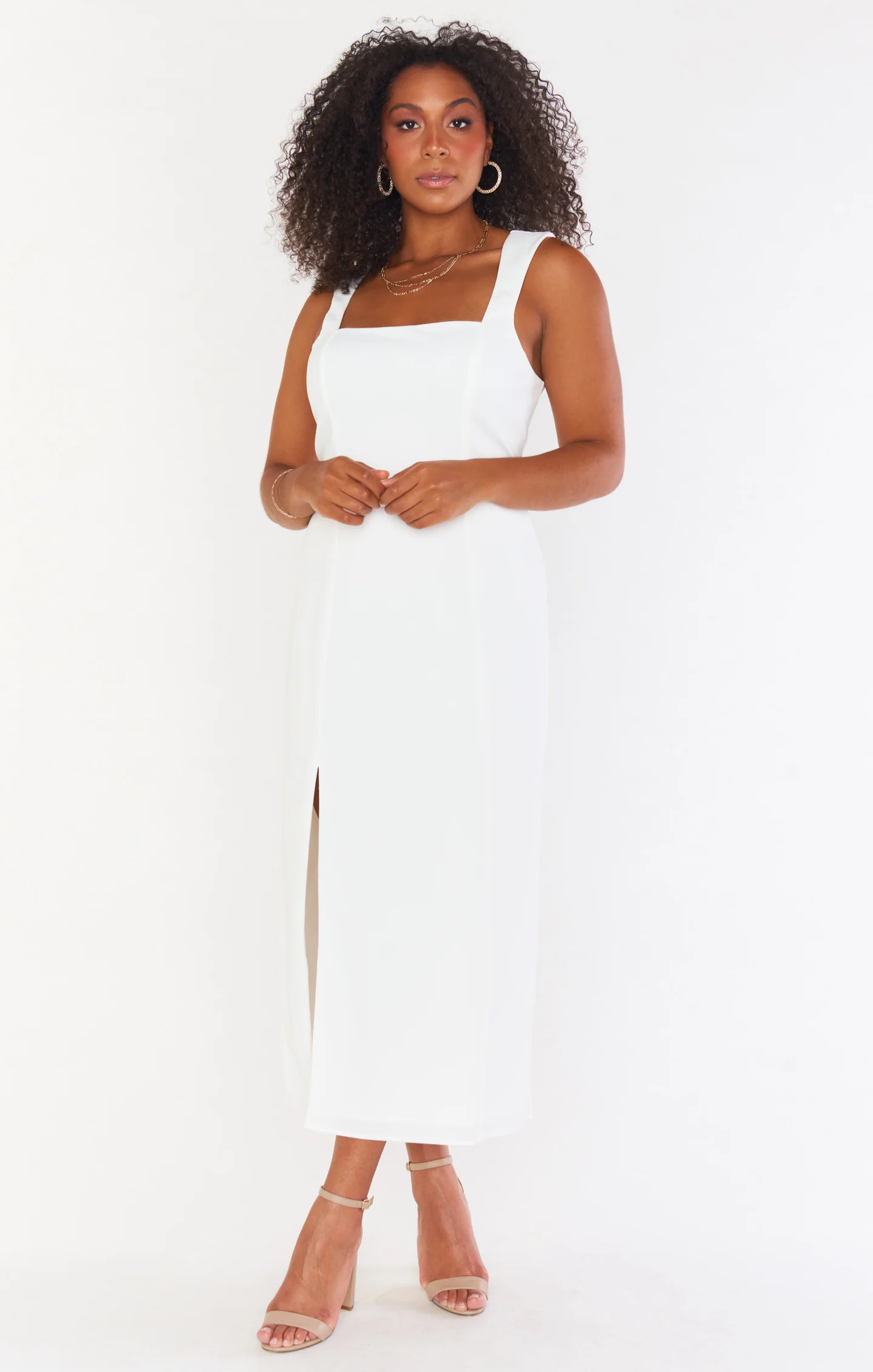 Luna Midi Dress ~ White Stretch