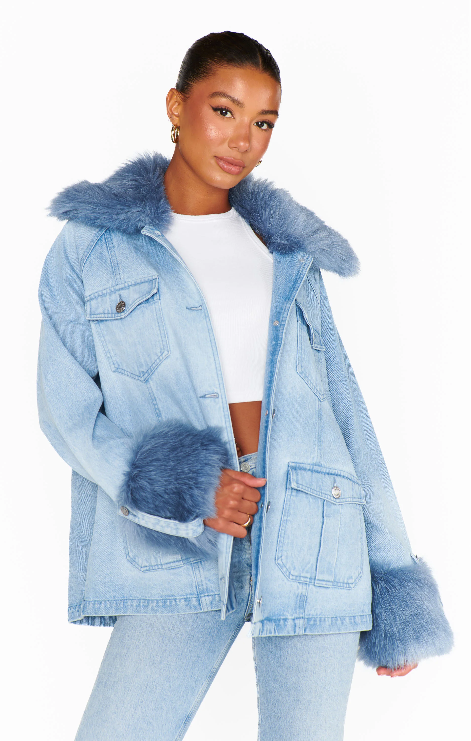 Urban Coat ~ Deep Blue with Faux Fur