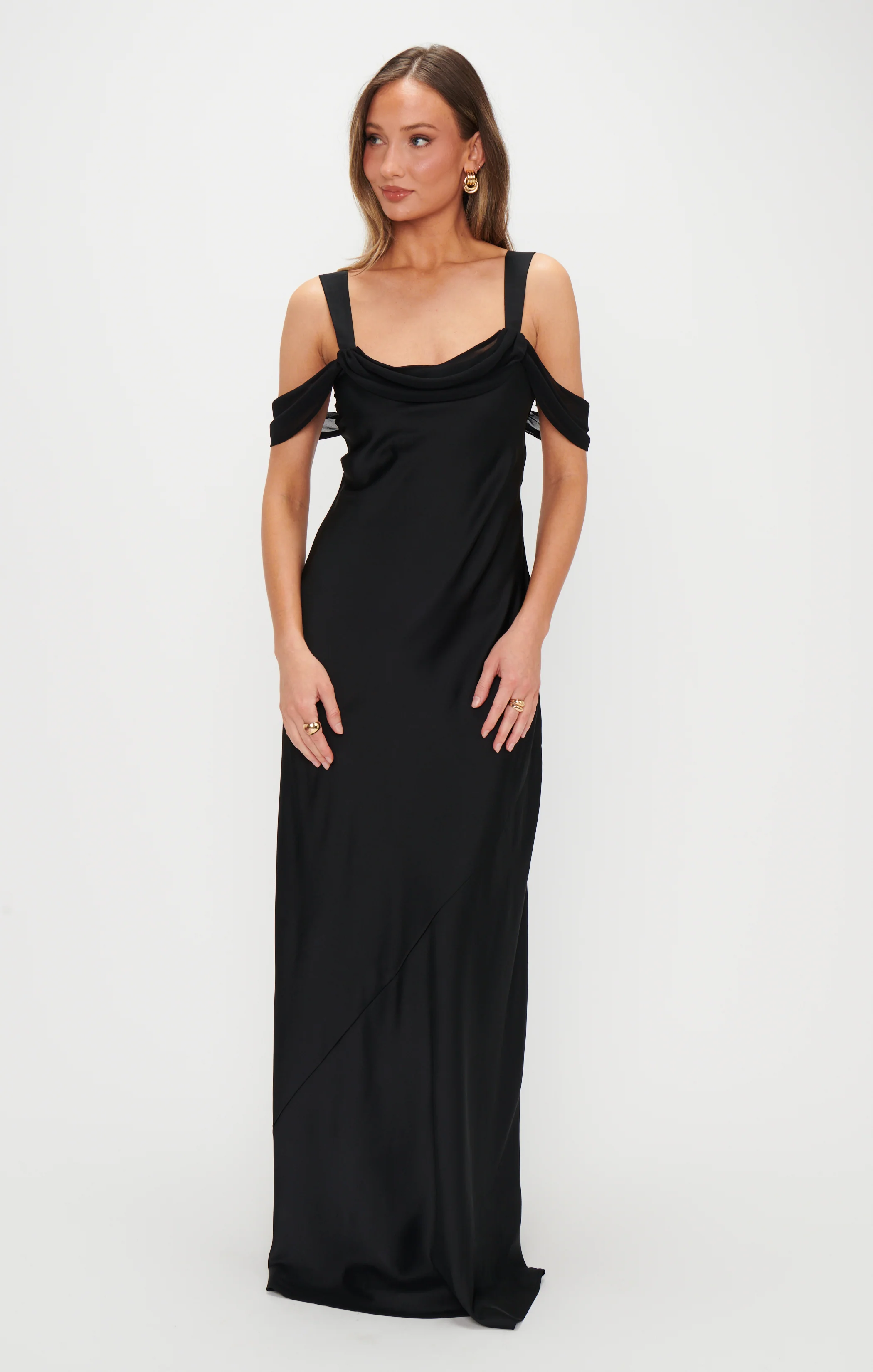Bella Maxi Dress ~ Black Luxe Satin