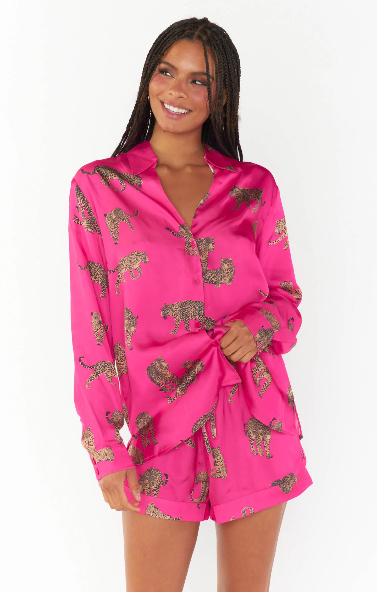 Early Riser PJ Set ~ Fuschia Feline Fine Silky