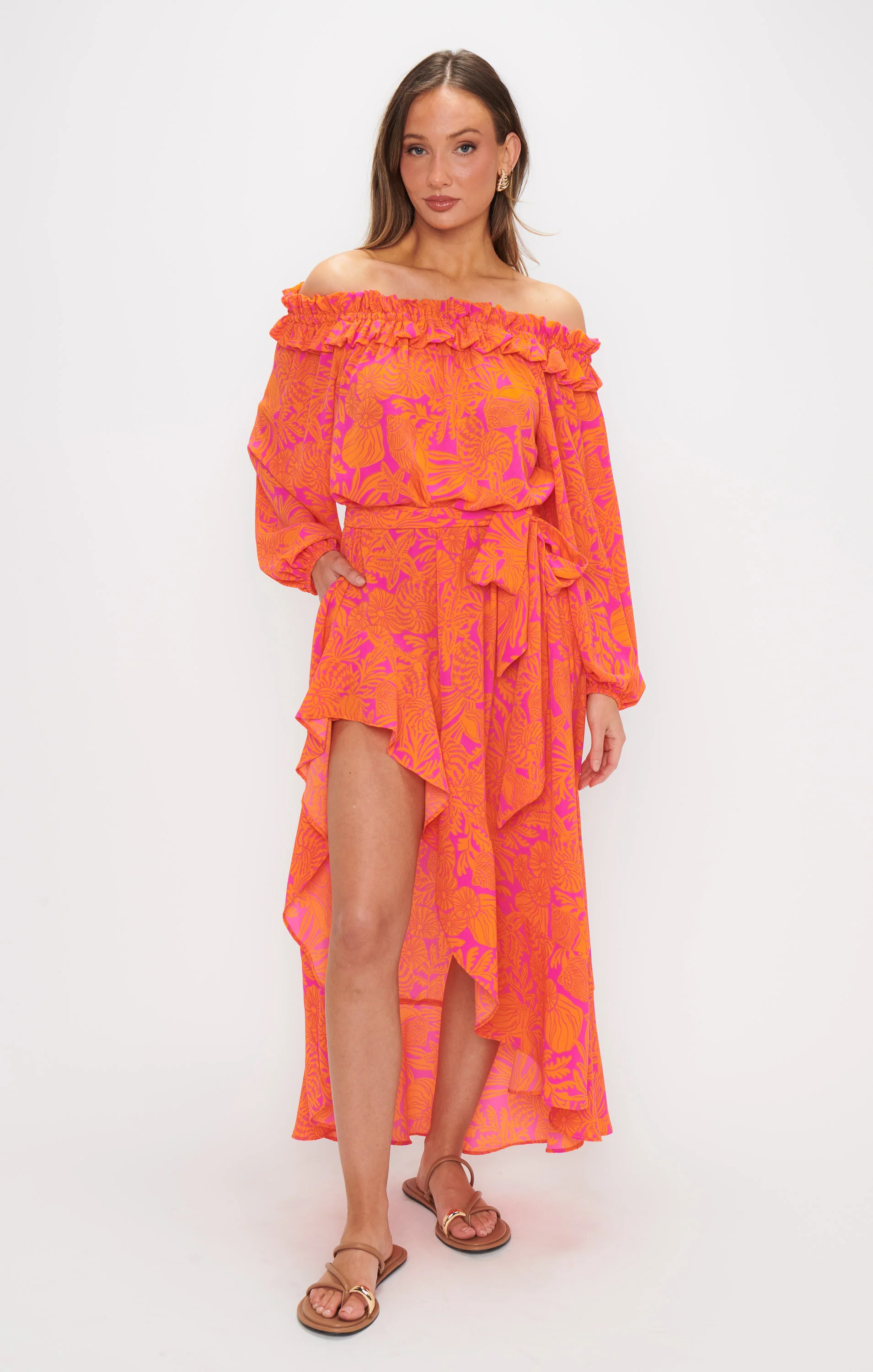 Maxi Dress ~ Fuchsia Shells Pebble