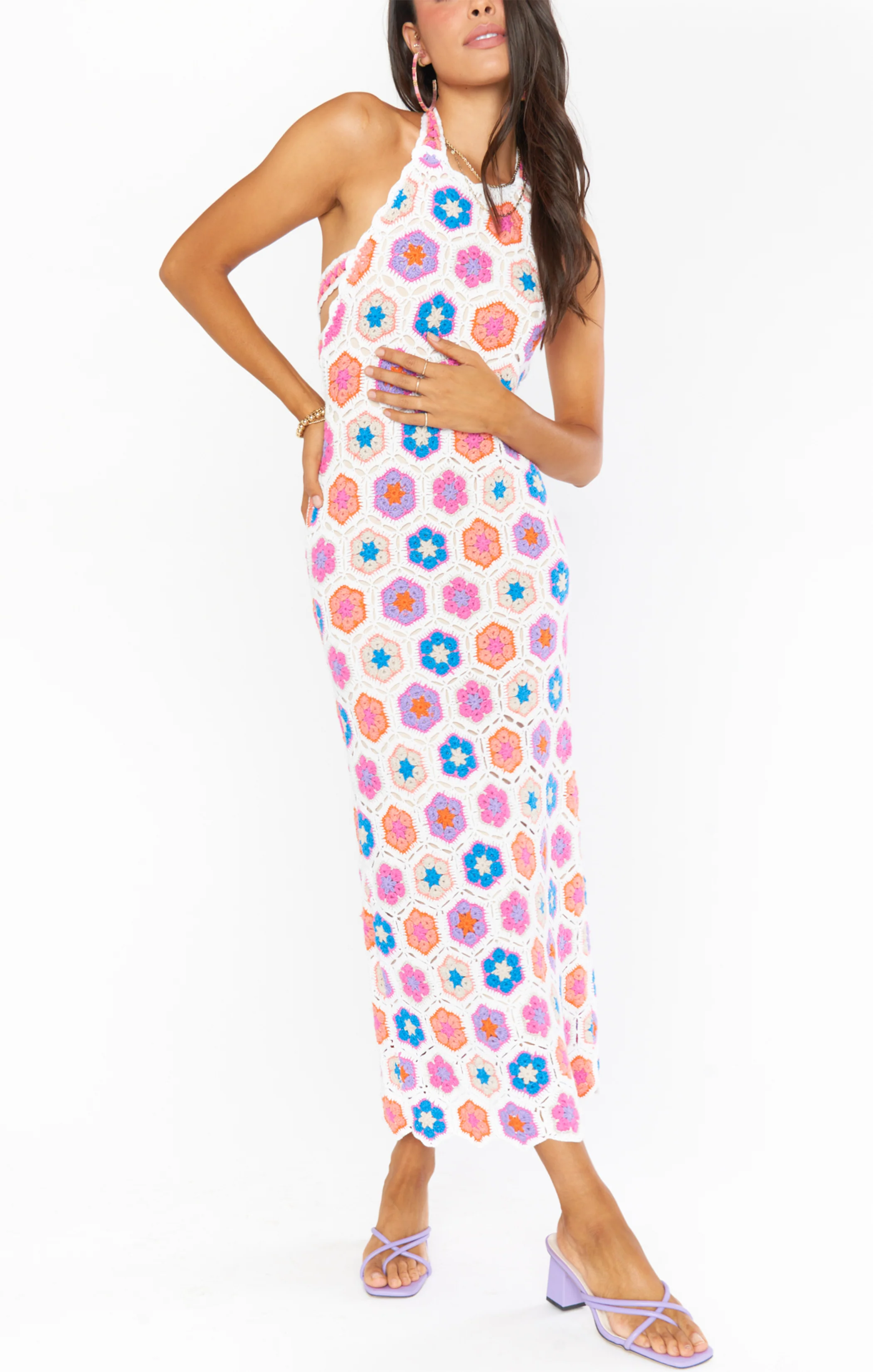 Sunshine Halter Midi Dress ~ Bright Multi Crochet