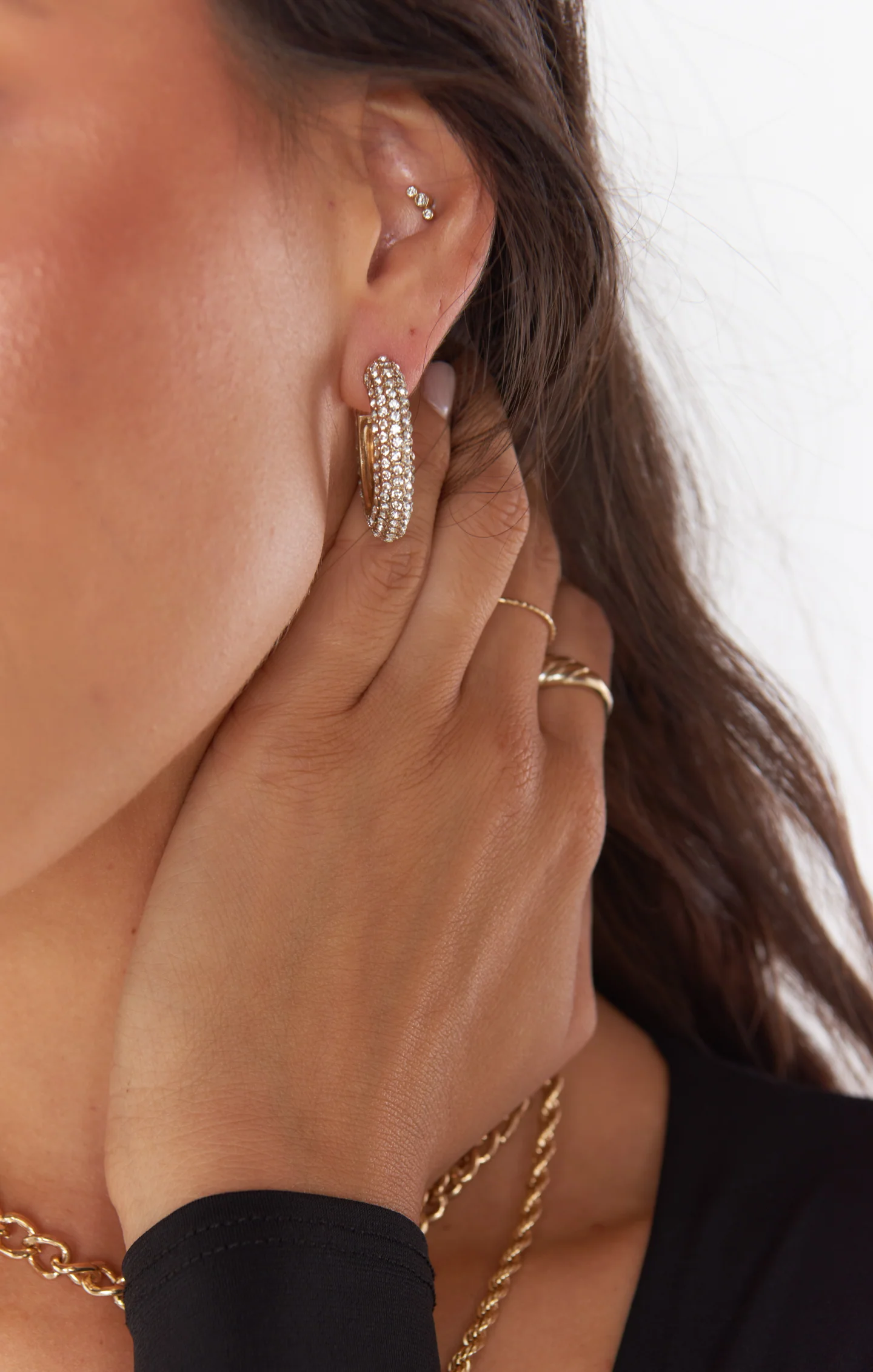 Blinged Out Hoop Earrings ~ Gold