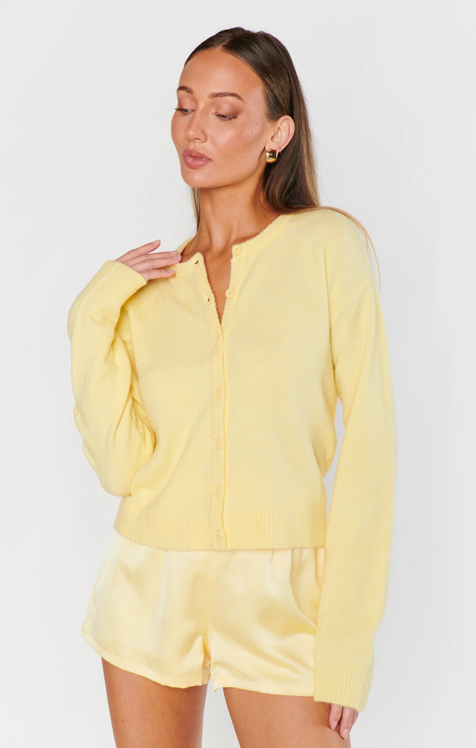 Throw on Cardigan ~ Pale Yellow Knit