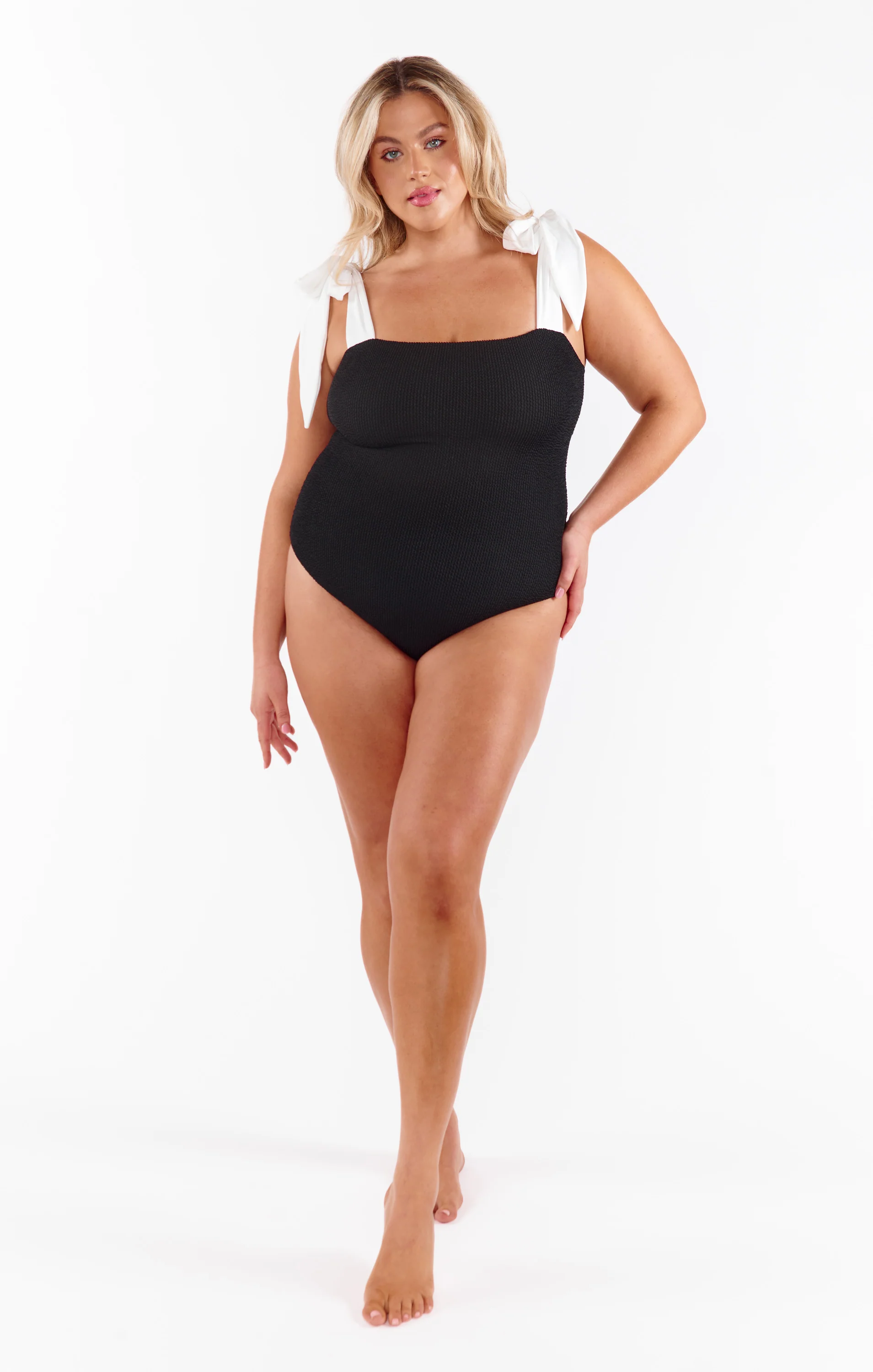 Hudson One Piece ~ Black Scrunch with White Bow