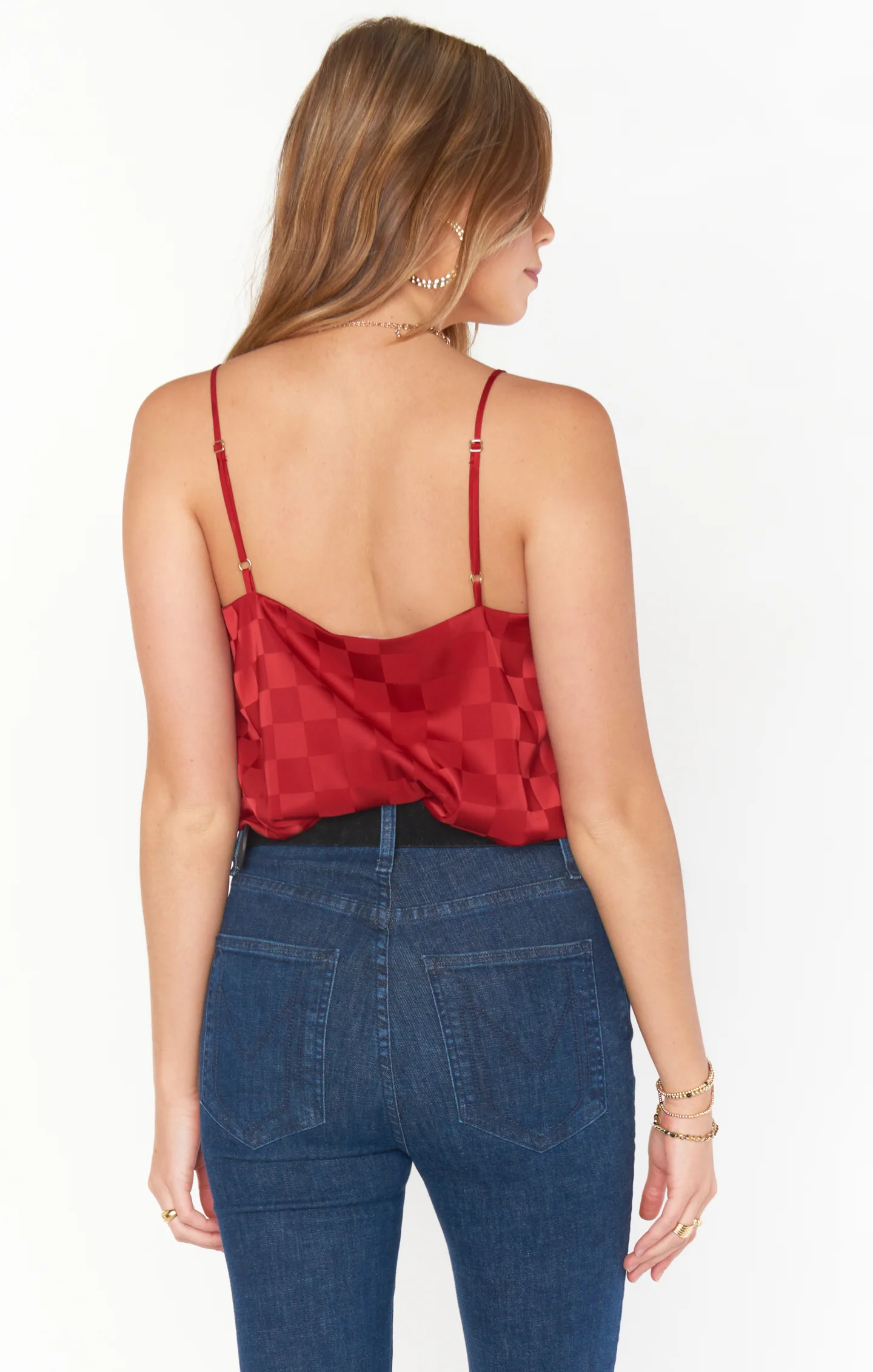 Shimmer Tank ~ Red Patterned Satin
