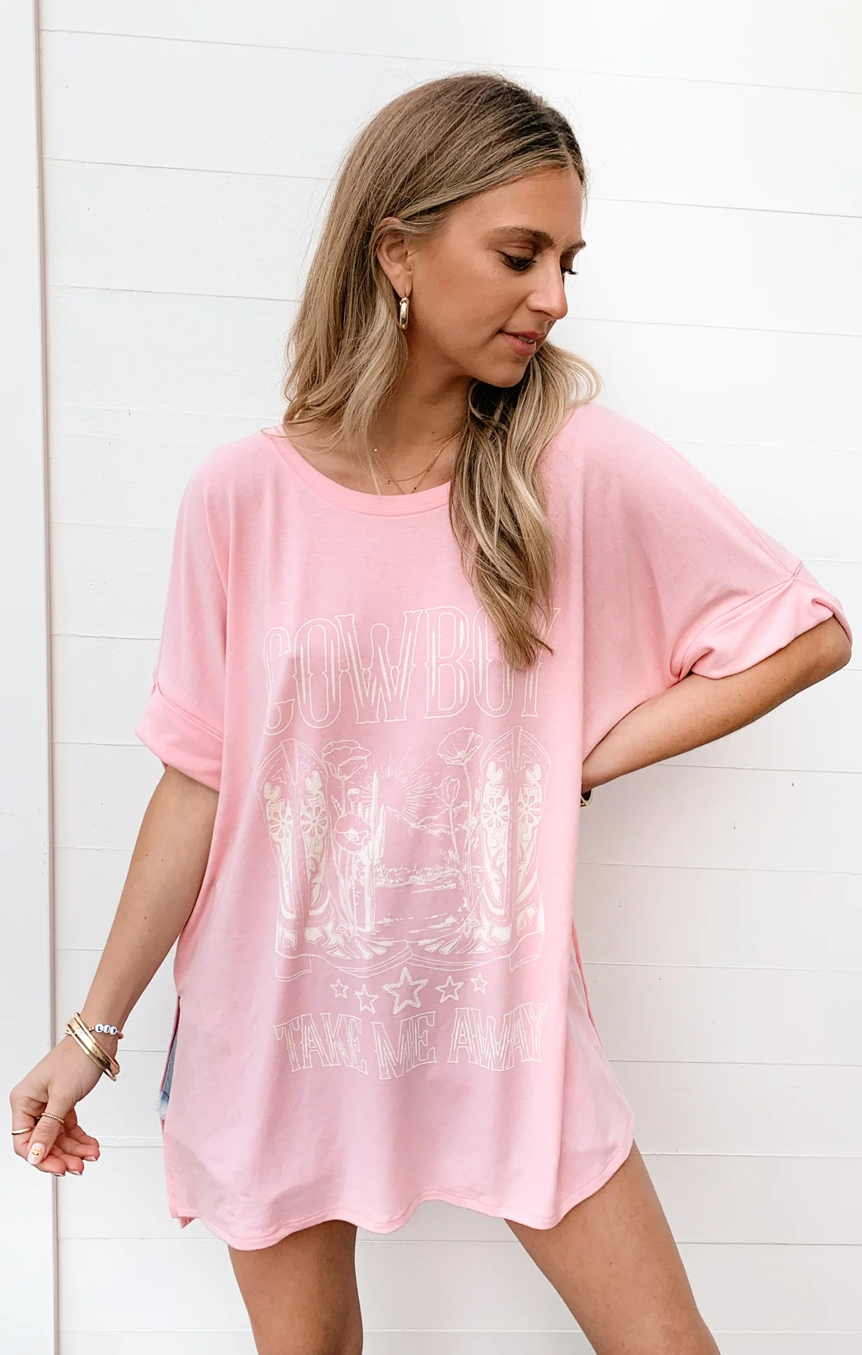 Talia Tee ~ Pink Cowboy Take Me Away Graphic