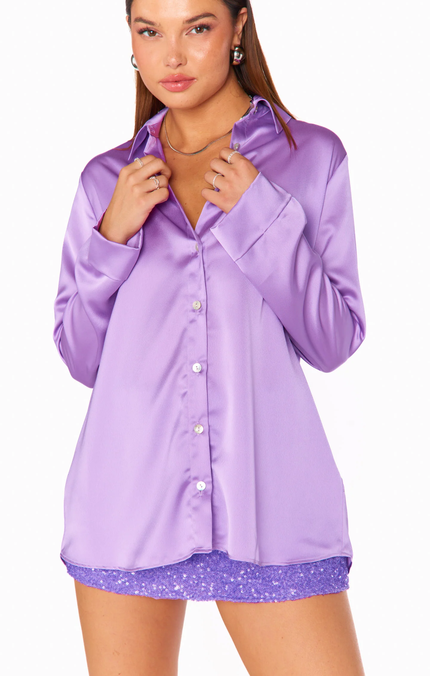 Violet Luxe Satin Button Down