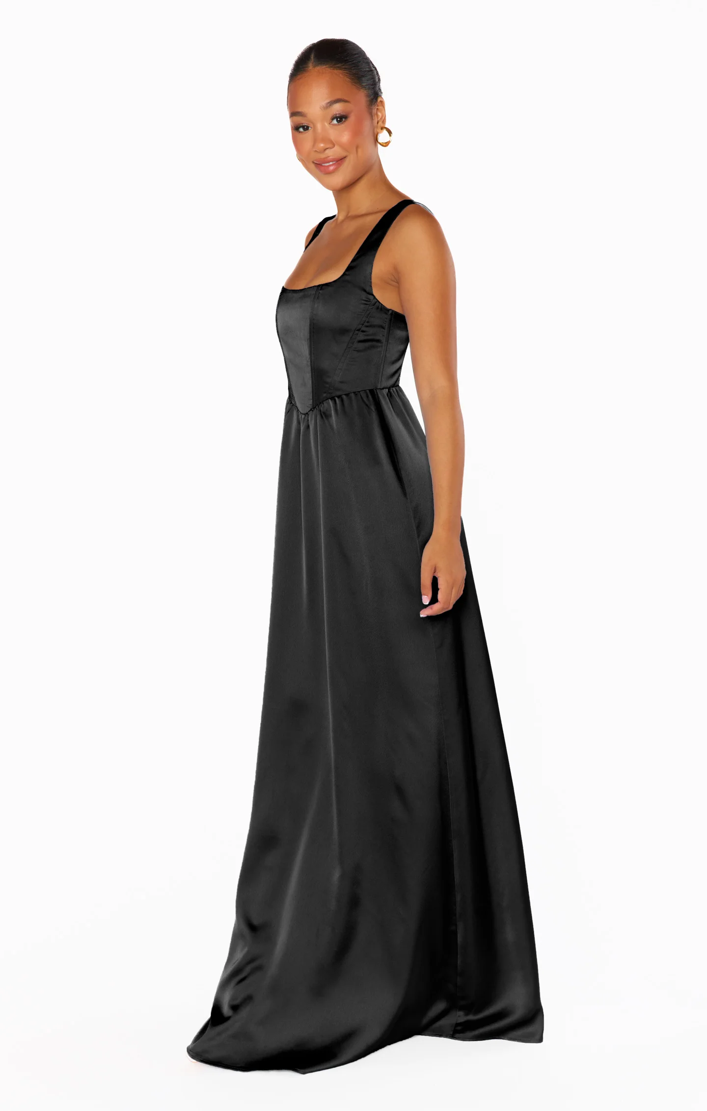 Maxi Dress ~ Black Satin
