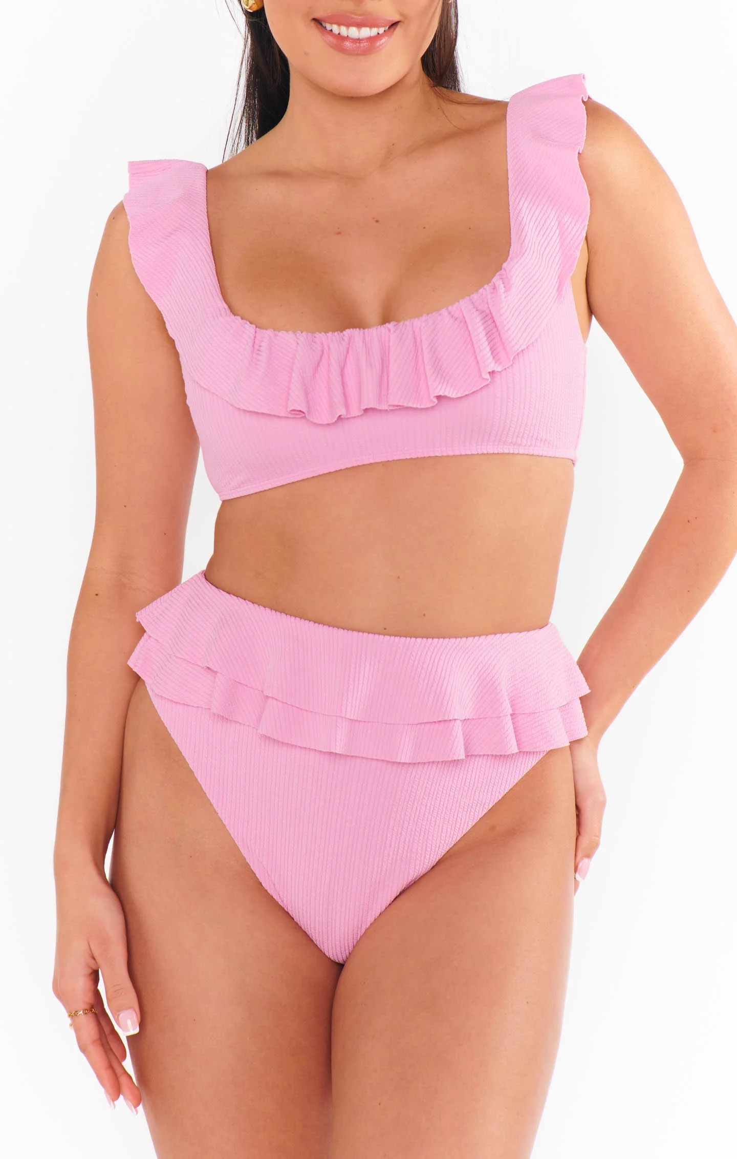 Formentera Top ~ Pink Sands Rib Scrunch