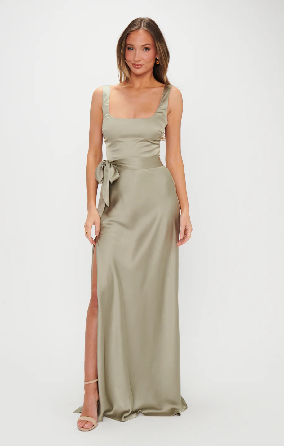 Lana Maxi Dress ~ Moss Green Satin
