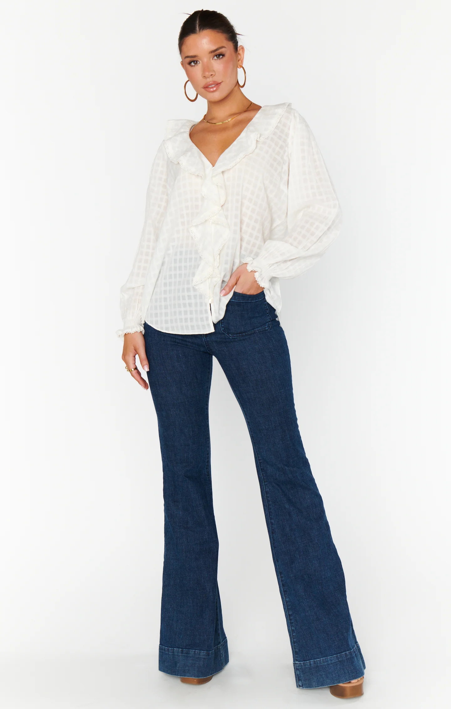 Mia Frill Blouse ~ Light Cotton Sateen